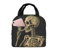 Lunch Bag for Men Women Reusable Insulated Lunchbox A Skeleton with Burning Cigarette Lunch Tote Bag for Work Picnic