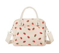 Lunch Bag for Women & Kids, 11.5L Large Insulated Lunch Box Bag, Adults Girls Packed Lunch Box Tote Bags with Shoulder Strap, Soft Cooler Picnic Bags for Work School Picnics (Beige Strawberry)