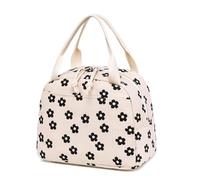 Lunch bag for women leak proof cute small corduroy lunch tote bag Reusable Insulated easy to carry, keep cool and fresh, large capacity for office, park, picnic and travel (Corduroy Beige floral)