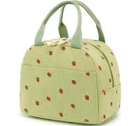 Lunch bag for women leak proof cute small corduroy lunch tote bag Reusable Insulated easy to carry, keep cool and fresh, large capacity for office, park, picnic and travel (Corduroy Strawberry Green)