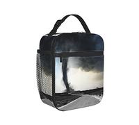 Lunch Bag for Women/Men,Black Tornado Funnel Gas and Thunder Rolling On The Road Fume Disaster 2,Reusable Lunch Box for Office Work School Picnic Beach,Leakproof Cooler Tote Bag Freezable Lunch Bag