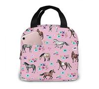 Lunch Bag Horses Flowers Pink Pattern Little Girls Room Watercolo Tote Bag Lunch Boxes Reusable Insulated Cooler Bag