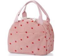 Lunch Bag - Insulated Lunch Box for Women, Reusable Large Capacity Cooler Bag for Adult, Small Leakproof Cute Corduroy Lunch Tote,Lunch Tote Bag for Work Office Travel Picnic (Strawberry pink)