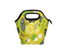 lunch bag insulated with Curved handle lunch box with containers Waterproof beach cooler bag for Hiking School Summer Cute Doodle Drawings Fantasy Lime