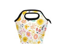 lunch bag kids with Curved handle lunch box for girls Leakproof cooler bags for Work Camping Summer Safari Fresh Doodle Sun