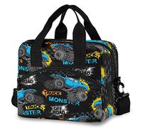 Lunch Bag, Monster Blue Truck Car Insulated Lunch Box Cooler with Shoulder Strap School Picnic Snack Water Resistant Thermal, Bottle Holder, PBA Free