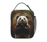 Lunch Bag Panda Praying Animal Bear Cathedral Mural Pattern Tote Cool Bags Leak-Proof Organizer Insulated Cooler Tote for Gifts Women & Men Picnic & Travel