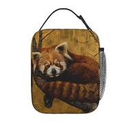 Lunch Bag Realistic Red Panda Print Golden Autumn Background Cooler Tote Thermal Lunch Box Durable Tote Cool Bags for School Beach Wife
