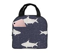Lunch Bag Sharks Nautical Sea Navy Lunch Box Storage Soft Cooler Box, for Office, Camping, Work, Beach, 20x22cm