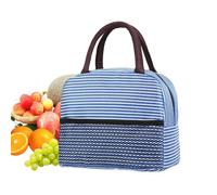 Lunch Bag Thermal Insulated Portable Mesh Pocket With Stripe | Fabric Lunch Box Work, School, Office, Travel, Camping, Outdoor, Picnic,