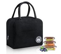 Lunch Bag, Thermal Picnic Bags, Foldable Cool Bags, Portable Lunch Box, Bag Holder, Cool Bag for Work, School, On the go, Office and Picnic (Black)