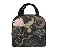 Lunch Bag Twin Dragons China Japan Cluture Lunch Container Bag Storage Adjustable Cooler Box, for Food, Picnic, Office, Outdoor, 20x22cm