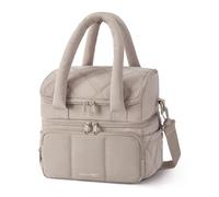 Lunch Bag Women, Double Deck Insulated Lunch Box, Quilted Puffer Lunch Tote, Leakproof, Durable & Reusable Large Lunch Cooler for Work Picnic Travel Meal Prep, Camel
