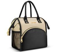 Lunch Bag Women Insulated Lunch Box Wide-Open Lunch Tote Bag Large Drinks Holder Durable Nylon Thermal Snacks Organizer for Men Adults Work Picnic Hiking Beach Fishing, Light Khaki+Black