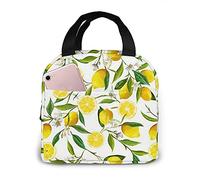 Lunch Bag Yellow Fruit with Green Leaves and White Flower Tote Bag Lunch Boxes Reusable Insulated Cooler Bag