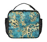 Lunch Bags for Adults Waterproof Lunch Box Kids with Handle Cooler Bags Insulated for Picnic Hiking Camping Golden Blue Leopard Print