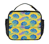 Lunch Bags for Men Waterproof Mens Lunch Boxes Shoulder Strap and Bottle Holder Large Capacity Tote Bag for School/PicnicIrregular Tie-dye in Yellow and Blue