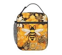 Lunch Bags For Men Women Boys Girls Flowers And Honey Bee Vintage Yellow Print Reusable Lunch Box for School Office Picnic Camping Thermal Insulation and Cold Preservation