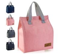 Lunch Bags for Women Men, Insulated Lunch Bag with Touch Fastener, Large Lunch Box Container, Reusable Leakproof Tote for Work, Office, School, Beach, Picnic or Travel (Pink)