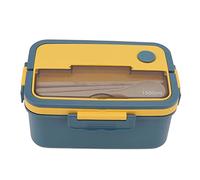 Lunch Box 1500ml Heat Resistant Plastic Compartmentalized Food Container with Portable Handle Leak Proof Design Includes Chopsticks Spoon for Office School Outdoor Picnic (Elegant Blue)