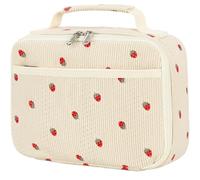 Lunch Box Bag with Strawberry Pattern Corduroy Fabric Cute Insulated Lunch Bag with Double Zipper Portable for Work Office School Picnic Travel, Christmas Decor