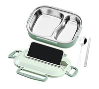 Lunch Box - Food Container for Camping Office | Stainless Steel with Sealed Tray, 3 Grid Design, 1l Bowl Set, Great for Summer Trips, Long Drives Picnics, 9.45x6.89x2.76 inches