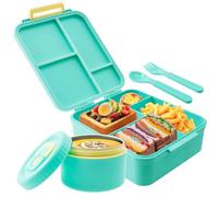 Lunch Box for Kids 1700ml Large Capacity Lunch Boxes Food Storage Container with 4 Compartments Lunchbox with Spoon Fork and Soup Bowl for School Camping Travel Food Container(Green)