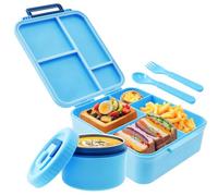 Lunch Box for Kids 1700ml Large Capacity Meal Boxes Food Store Container with 4 Compartments Lunchbox with Spoon Fork and Soup Bowl for School Camping Travel Food Container(Blue)
