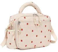 Lunch Box for Kids Girls Cute Corduroy Insulated Lunch Bag Thermal Meal Tote Reusable Lunch Pail Bags for School Travel (Corduroy Strawberry Beige)