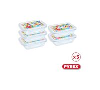 Lunch box - PYREX - Set of 5 glass containers - Rectangular - Airtight lid - Abstract design - 0.80 L