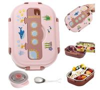Lunch Box Set for Kids 3 Compartment Insulated Stainless Steel Lunch Box with Soup Bowl & Spoon Leakproof Portable Ocean-Themed for School, Outing, Camping, Style 2