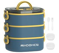 Lunch Box, Stackable 3 Layers Containers, Portable 98OZ Large Capacity Leakproof Bento Box with Spoon & Fork & Sauce Boxes, Microwave Safe Lunch Box for Kids and Adults