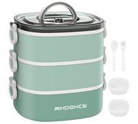 Lunch Box, Stackable 3 Layers Containers, Portable 98OZ Large Capacity Leakproof Bento Box with Spoon & Fork & Sauce Boxes, Microwave Safe Lunch Box for Kids and Adults