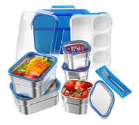 Lunch Box Stainless Steel Bento for Kids Adults Leakproof BPA-Free with Lunch Bag Metal Lunch Containers Tray 5-Compartment with Fork for Boy Food Snack Containers for School Outdoors Navy-Blue