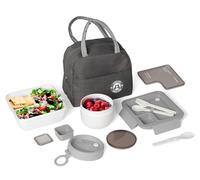 Lunch Box with Thermal Bag Set Lunch Box Complete Lunch Box with Cutlery Containers 1.7 Litres 1100 ml + 600 ml for Microwave Dishwasher Freezer Airtight Compartments Bento Box School Home Office