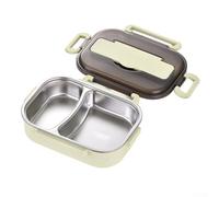 Lunch Box with Thermal Insulation and Cutlery Set, 1L Stainless Steel Two-Compartment Food Container for School, Work, Travel, Portable Leakproof Design in Pink or Green(Green)