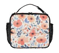 Lunch Cooler Bag Leakproof Kids Lunch Box Removable Shoulder Strap Bag for School College Abstract Watercolor Flower Light Coral Blue