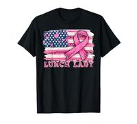 Lunch Lady American Flag Pink Ribbon Breast Cancer Awareness T-Shirt