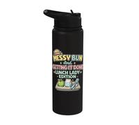 Lunch Lady Messy Bun Getting It Done School Cafeteria Worker Stainless Steel Insulated Water Bottle