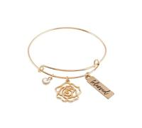 Lunch Money Rose Charm Bangle Bracelet with 'Blessed is She' Engraved Tag, Gold