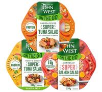 Lunch Snack Bundle With John West On The Go Honey & Ginger Super Tuna Salad, Morrocan Salmon and Harissa Super Tuna Salad 220g Each (3 Pack)