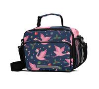 Lunch Tote Bags Christmas Flying Flamingos with Santa Hats and Ornaments Waterproof Leakproof Reusable Lunch Box with Adjustable Shoulder Strap Lunch Coolers for Work, Picnic, Beach