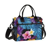 Lunch Tote Bags for Men Lunch Box Cooler Lunch Bag Large Work Blue Leaf Hibiscus Flower Leakproof Office Travel Pack Lunch Bag M