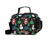 Lunch Tote Christmas Black Santa Snowmen Trees Large Capacity Adult Insulated Lunch Box with Adjustable Shoulder Strap Lunch Tote Bag for Work Picnic or Travel