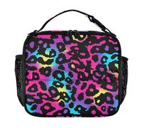 Lunch Tote Lightweight Teen Lunch Box Shoulder Strap and Bottle Holder Lunch Cooler Tote for School,Work,Outdoor Neon Colorful Leopard Print
