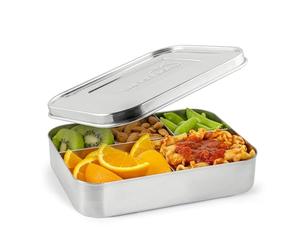 LunchBots Bento Large Stainless-Steel Food Container with 5 Sections and Polka Dot Design metallic