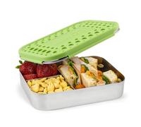Lunchbots Bento Trio Large Stainless Steel Food Container - Three Section Design Holds Sandwich and Two Sides - Bento Lunch Box for Kids or Adults - Dishwasher Safe and BPA-Free - Green Dots