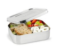 Lunchbots Trio II Stainless Steel Food Container - Three Section Design Perfect for Healthy Snacks, Sides, or Finger Foods On the Go - Eco-Friendly, Dishwasher Safe and BPA-Free - All Stainless