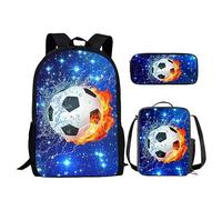 Lunchbox Backpack Set Sport Soccer Backpack For Boys With Lunch Bags Pencil Case Galaxy Kindergarten Middle School Bag Sets (Black, One Size)