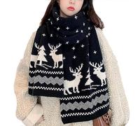 LUNCHS Christmas Winter Warm Knitted Scarf, Christmas Reindeer Snowflake Scarf, Winter Warm Knit Long Scarf for Women (Black)